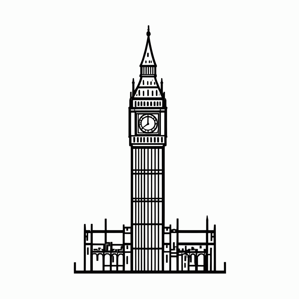 Desenho de Big Ben Londres para colorir e imprimir grátis em folha A4