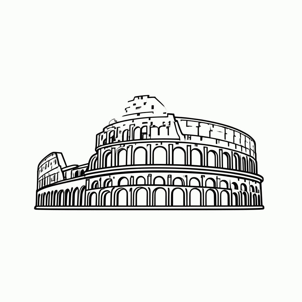 Desenho de Coliseu Roma para colorir e imprimir grátis em folha A4
