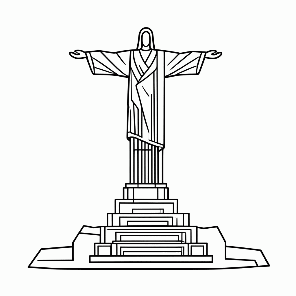Desenho de Cristo Redentor Rio para colorir e imprimir grátis em folha A4