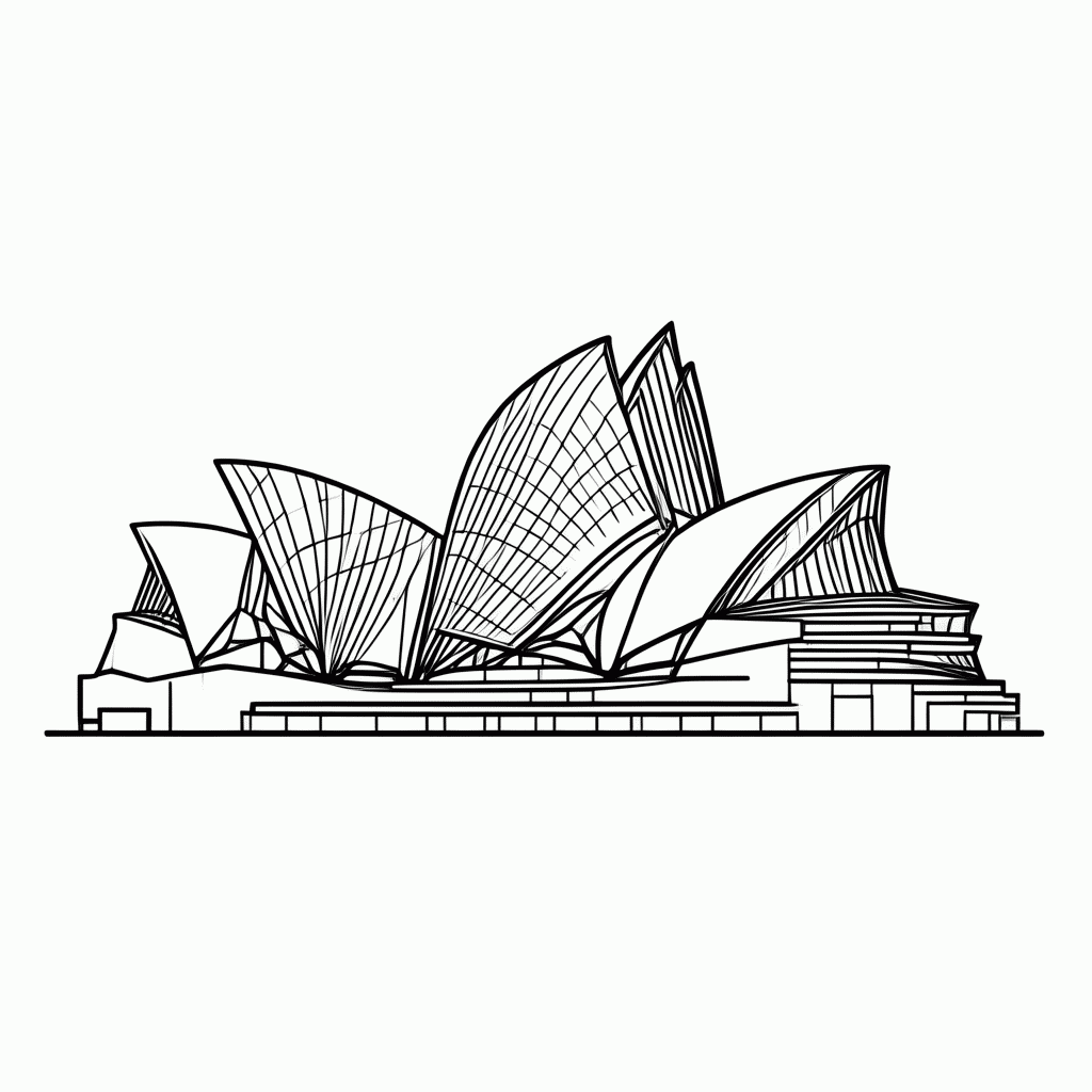 Desenho de Sydney Opera House para colorir e imprimir grátis em folha A4