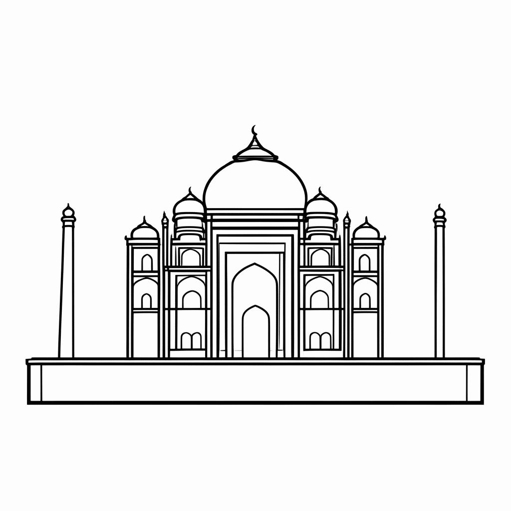 Desenho de Taj Mahal India para colorir e imprimir grátis em folha A4