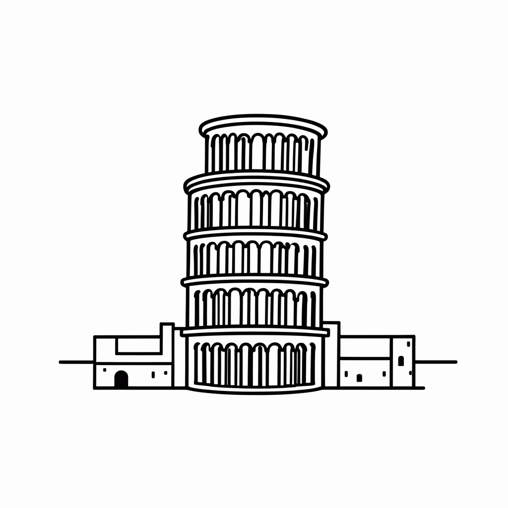 Desenho de Torre De Pisa para colorir e imprimir grátis em folha A4