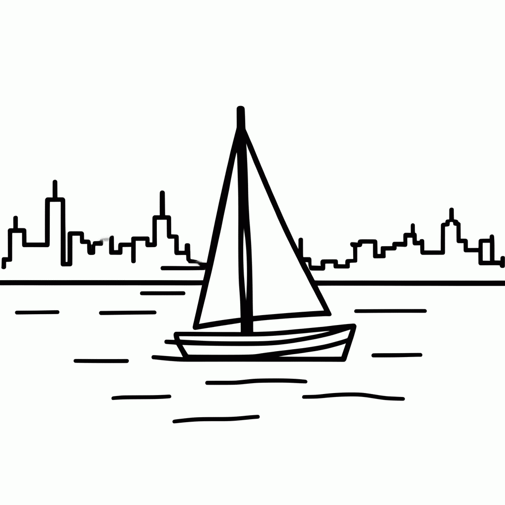 Desenho de Boston (Veleiro no Rio) para colorir e imprimir grátis em folha A4