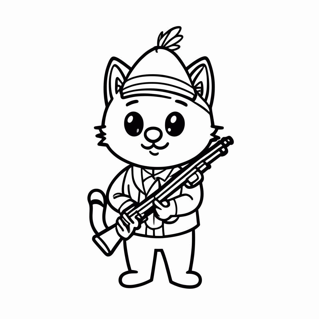 Desenho de Gato Caçador Clássico para colorir e imprimir grátis em folha A4
