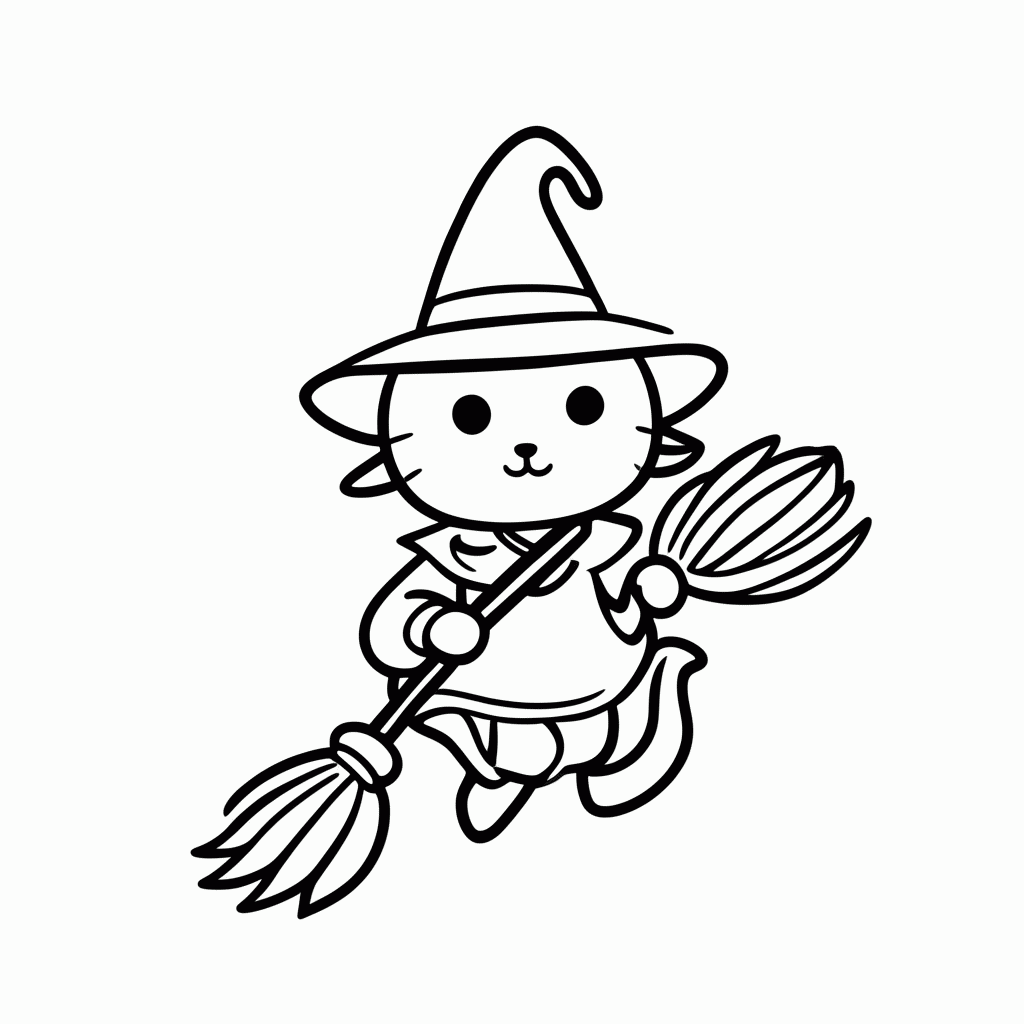 Desenho de Gato Bruxinha para colorir e imprimir grátis em folha A4