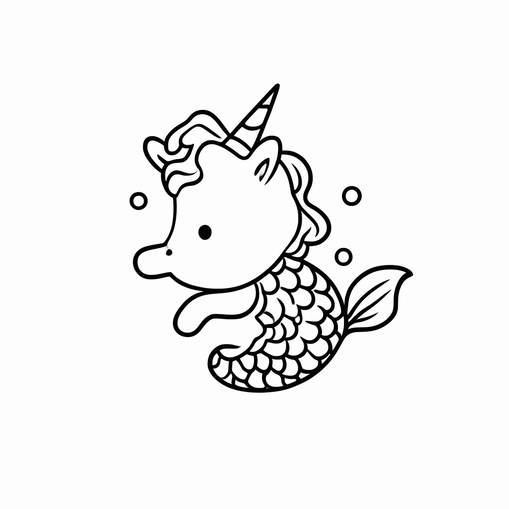 Desenho de Unicórnio-Sereia para colorir e imprimir grátis em folha A4