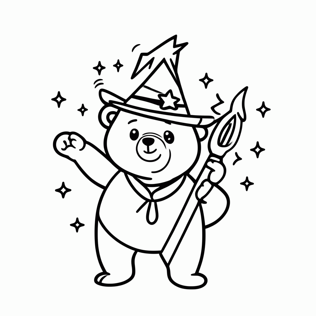 Desenho de Urso Mago para colorir e imprimir grátis em folha A4