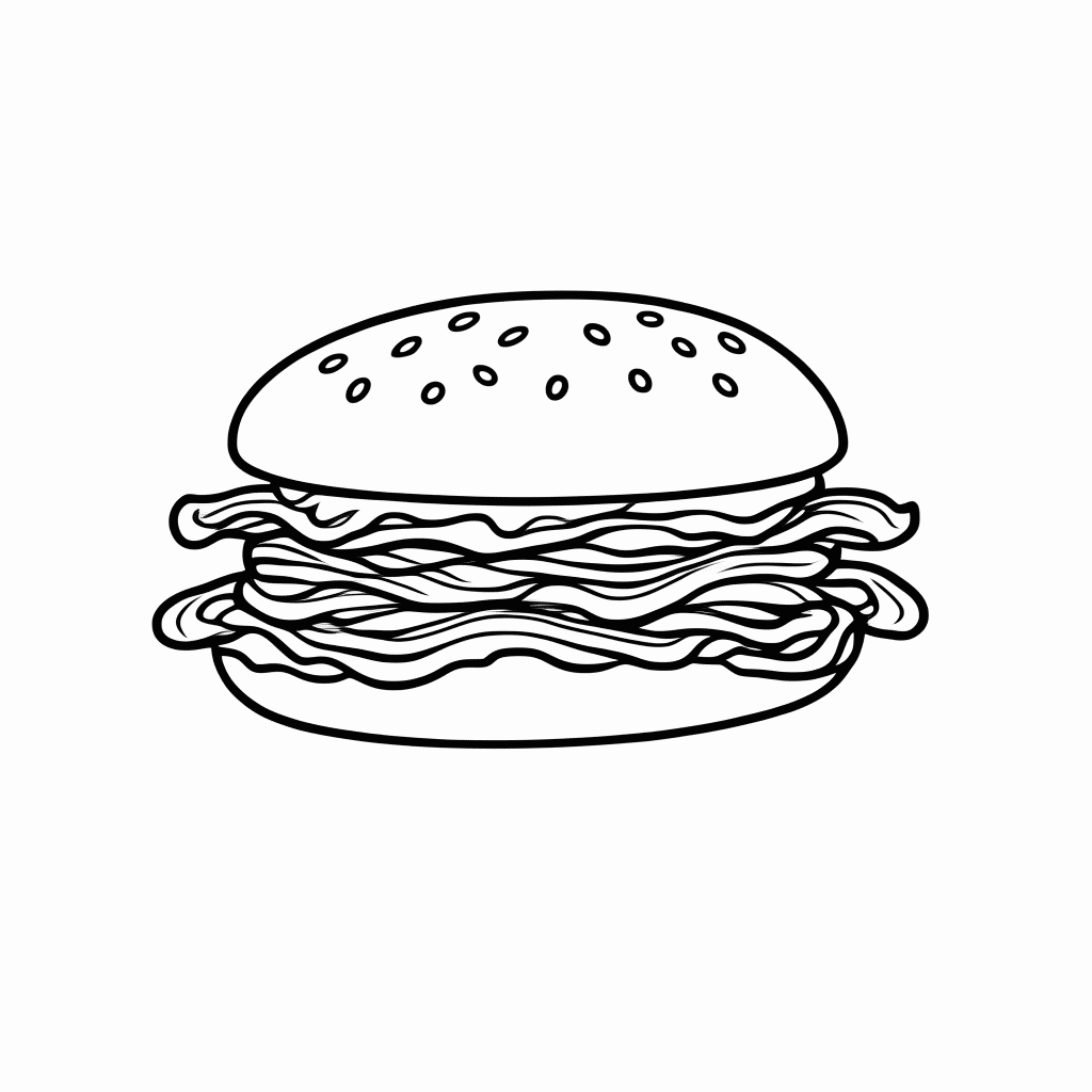 Desenho de Hamburguer Com Bacon para colorir e imprimir grátis em folha A4