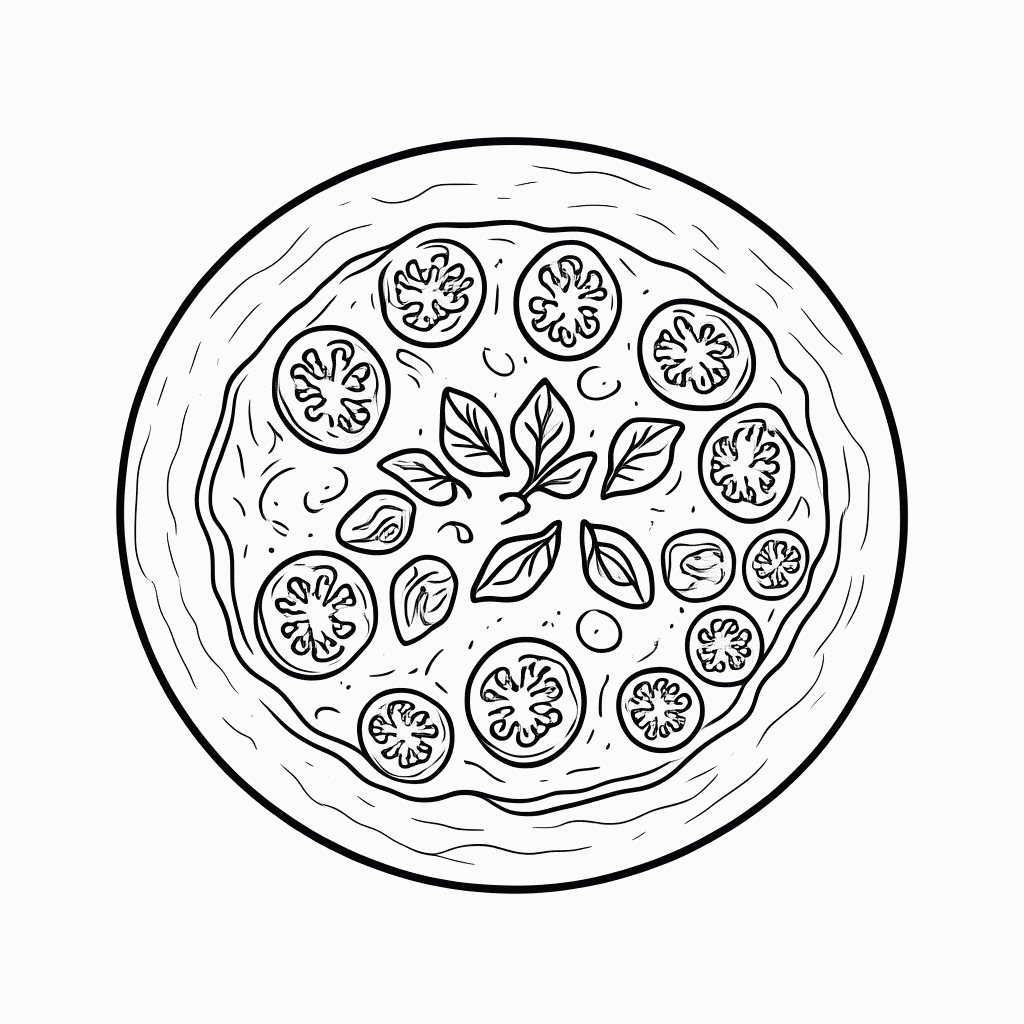 Desenho de Pizza Margherita para colorir e imprimir grátis em folha A4