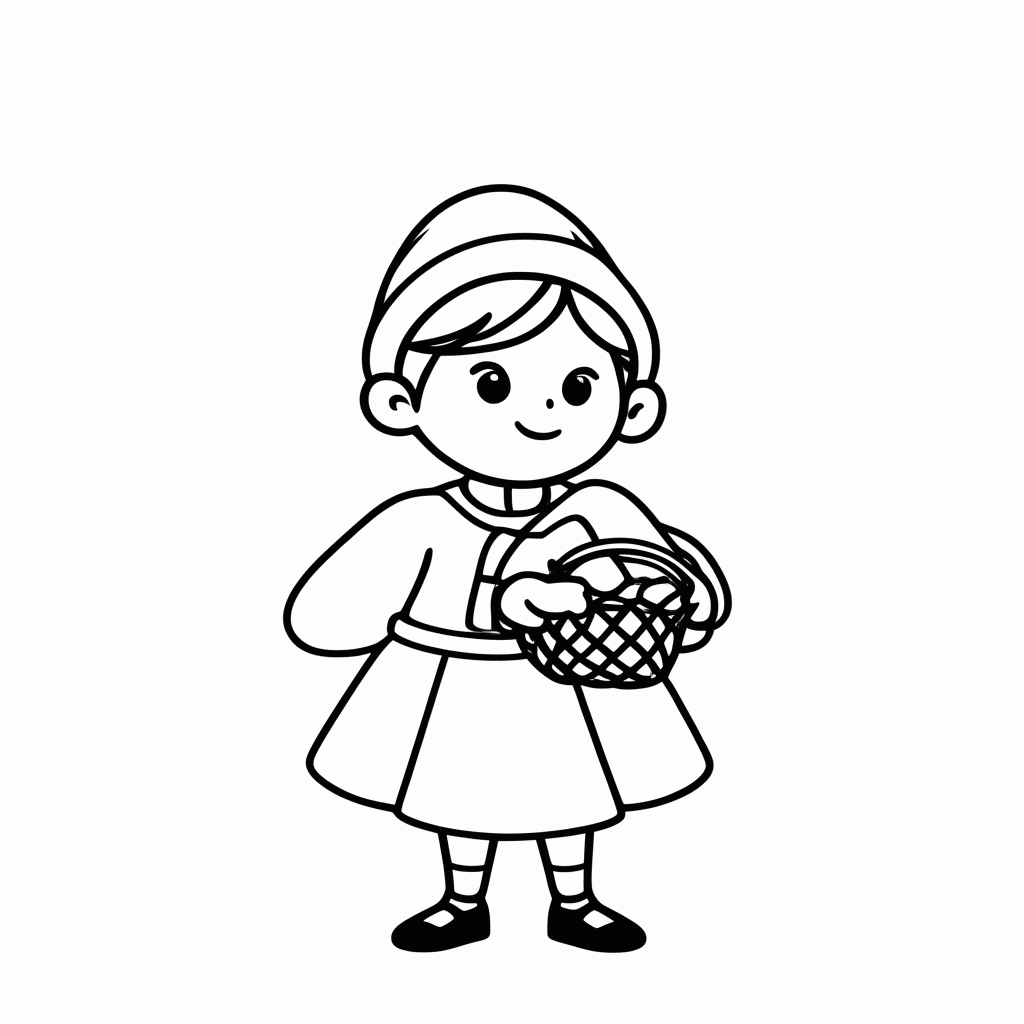 Desenho de Chapeuzinho Vermelho Cesta para colorir e imprimir grátis em folha A4