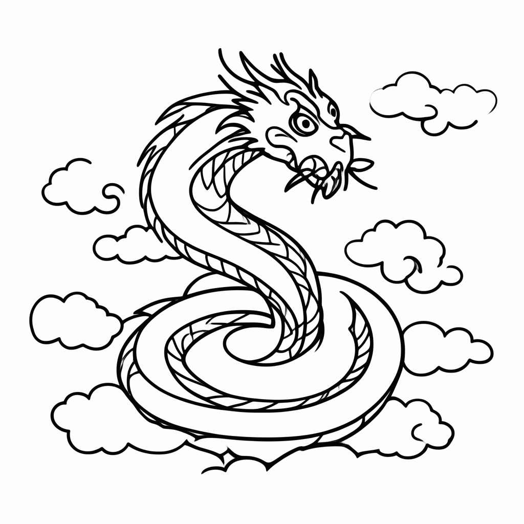 Desenho de Dragão Oriental para colorir e imprimir grátis em folha A4