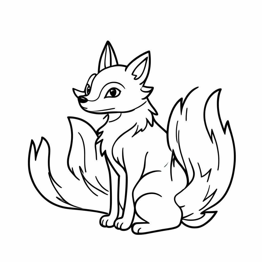 Desenho de Kitsune (Raposa de Nove Caudas) para colorir e imprimir grátis em folha A4
