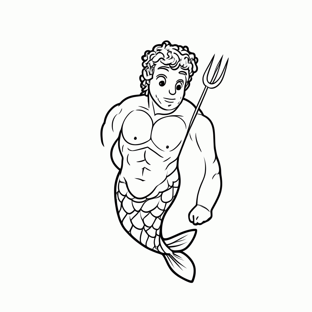 Desenho de Tritão para colorir e imprimir grátis em folha A4