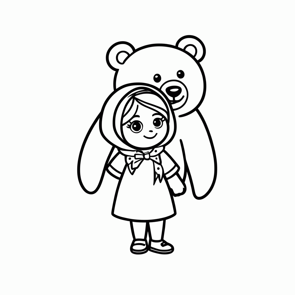 Desenho de Masha Urso para colorir e imprimir grátis em folha A4