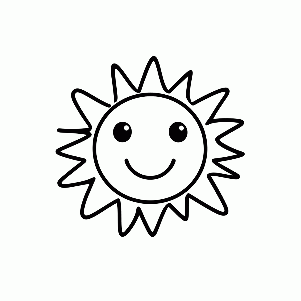 Desenho de Sol Com Rosto Feliz para colorir e imprimir grátis em folha A4
