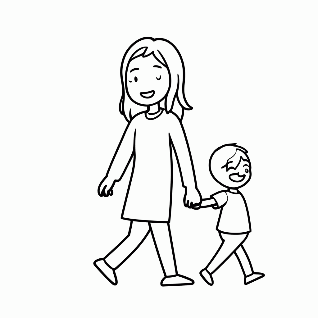 Desenho de Mae E Filho De Maos Dadas para colorir e imprimir grátis em folha A4