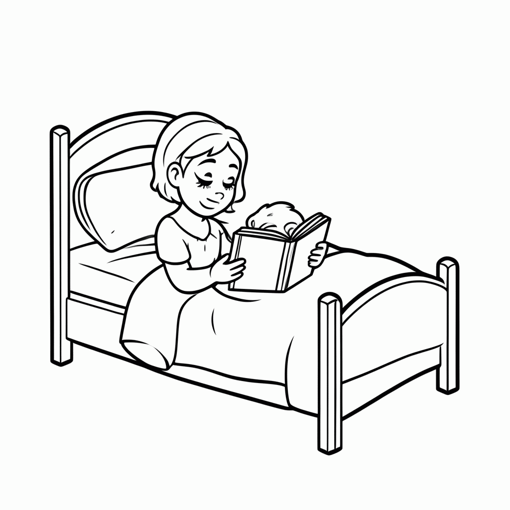 Desenho de Mae Lendo Historia para colorir e imprimir grátis em folha A4