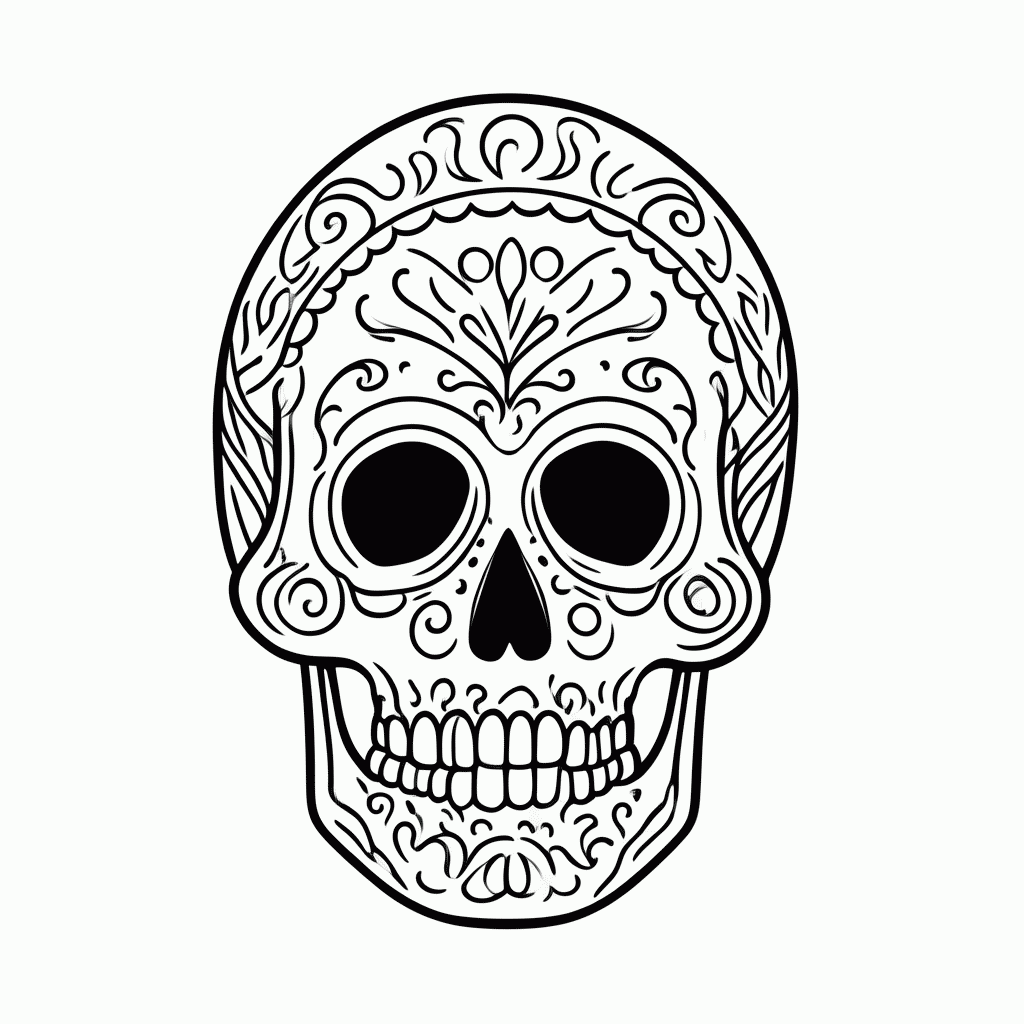 Desenho de Caveira Decorada Mexicana para colorir e imprimir grátis em folha A4