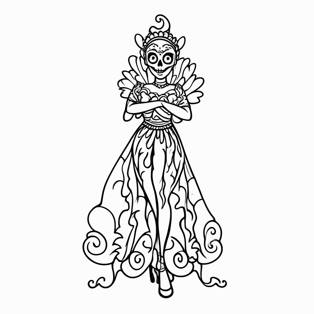 Desenho de La Catrina Elegante para colorir e imprimir grátis em folha A4