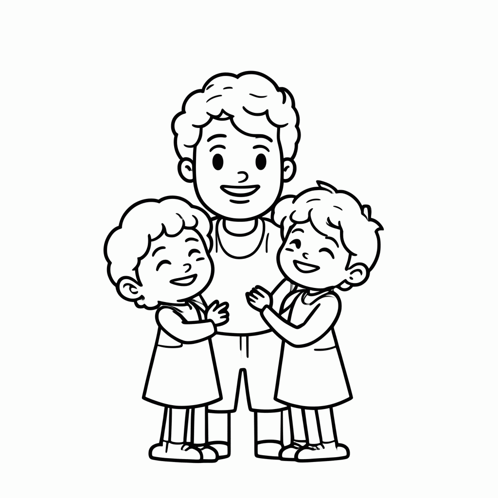Desenho de Pai Com Filhos Abraco para colorir e imprimir grátis em folha A4