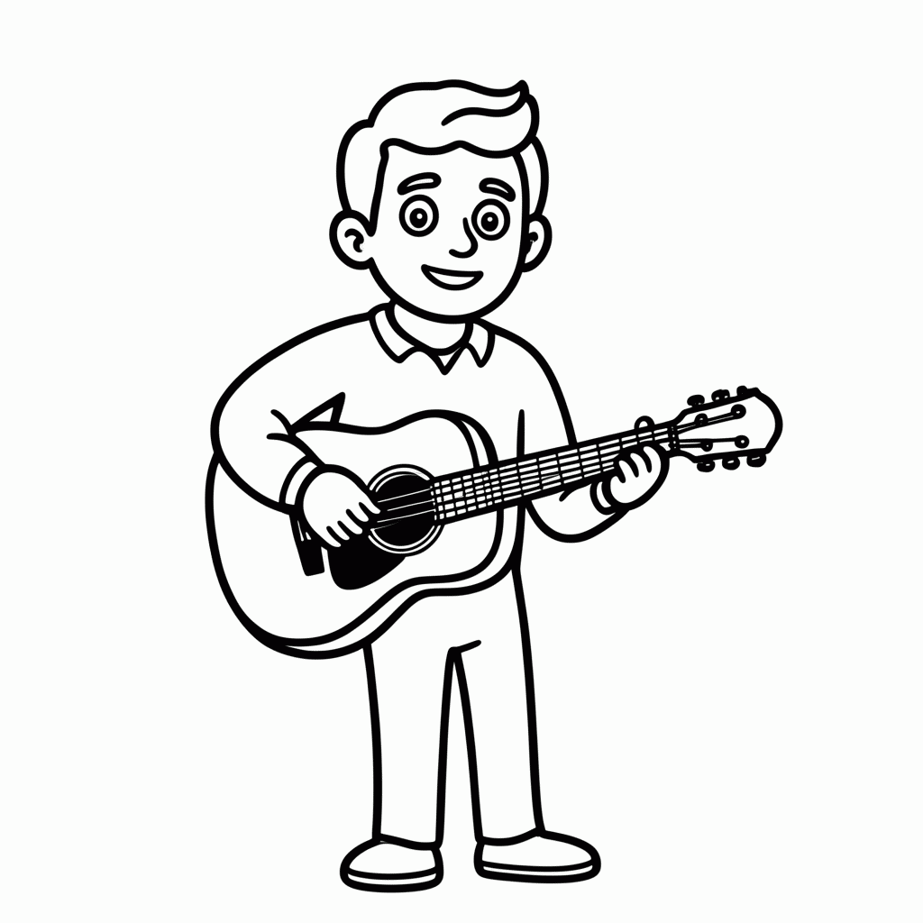 Desenho de Pai Com Violao para colorir e imprimir grátis em folha A4