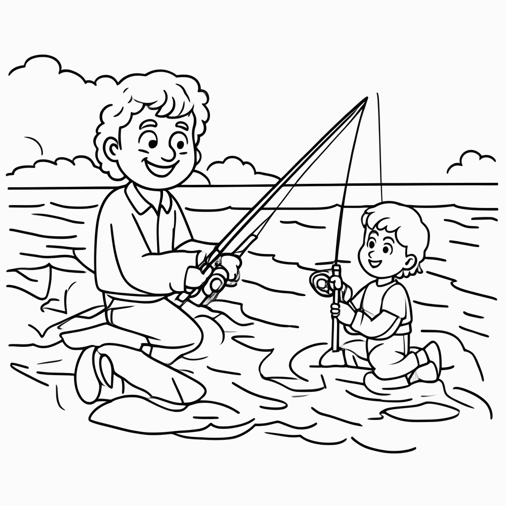 Desenho de Pai Na Pescaria para colorir e imprimir grátis em folha A4