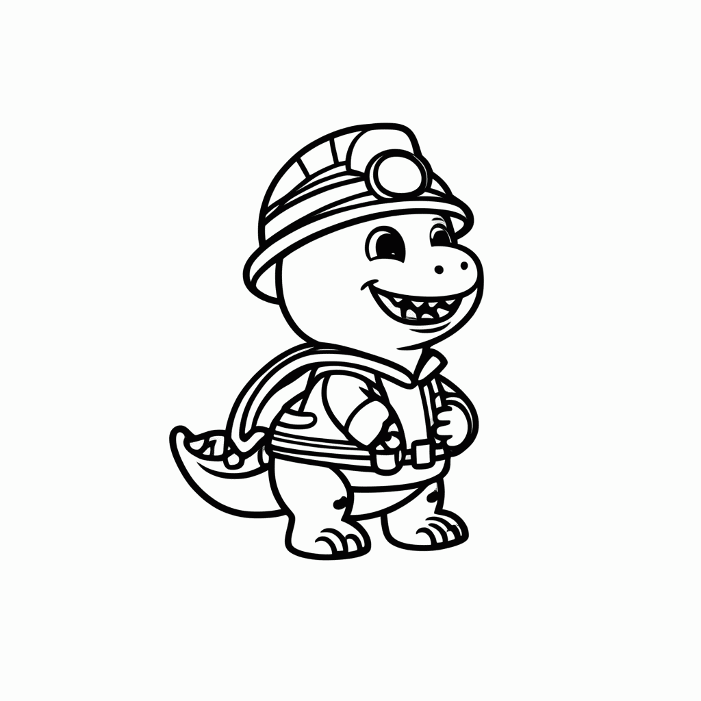 Desenho de Dino Bombeiro para colorir e imprimir grátis em folha A4