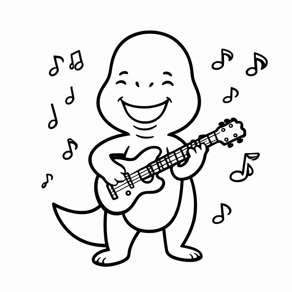 Desenho de Dino Músico para colorir e imprimir grátis em folha A4