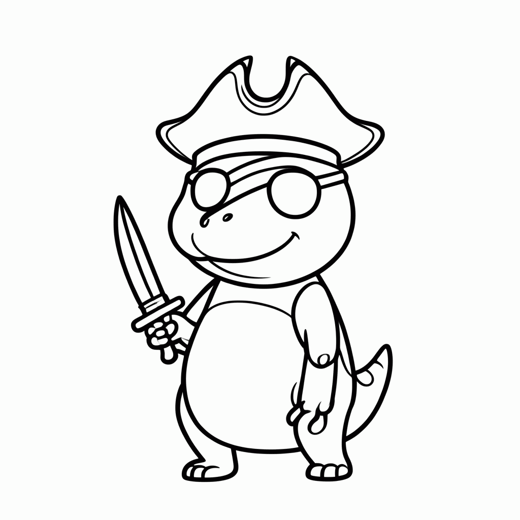 Desenho de Dino Pirata para colorir e imprimir grátis em folha A4