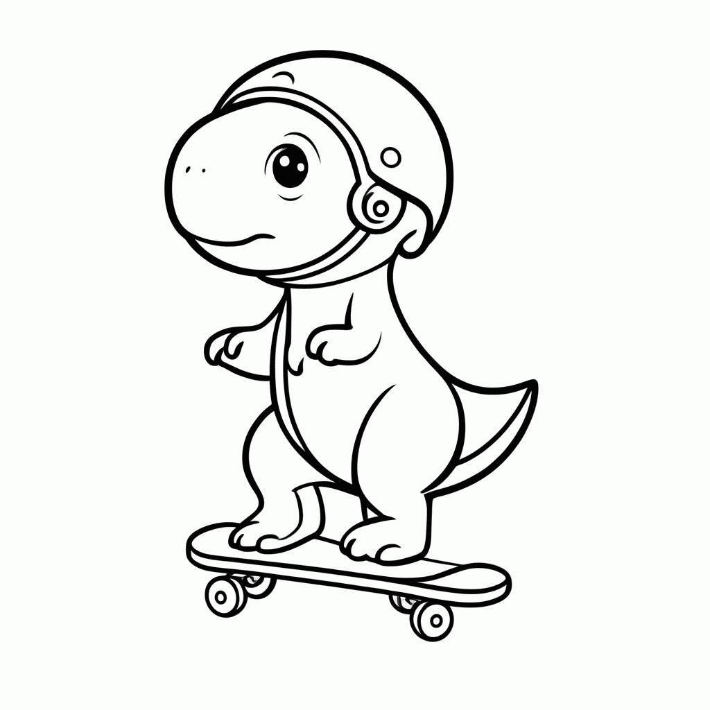 Desenho de Dino Skatista para colorir e imprimir grátis em folha A4