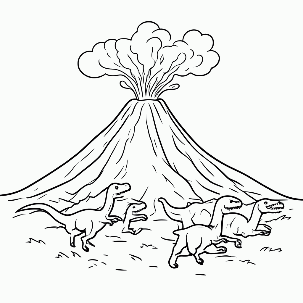 Desenho de Vulcao Com Dinossauros para colorir e imprimir grátis em folha A4