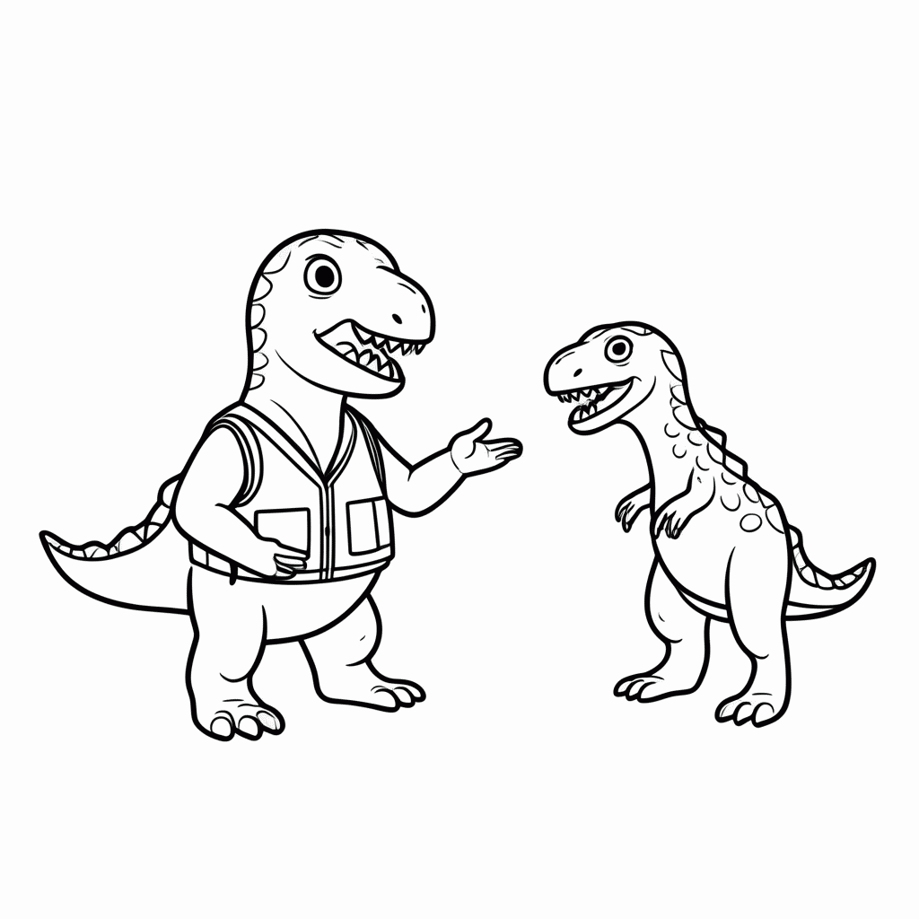 Desenho de Treinador e Raptor para colorir e imprimir grátis em folha A4