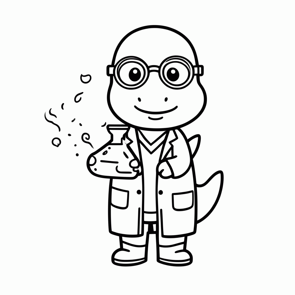 Desenho de Dino Cientista para colorir e imprimir grátis em folha A4