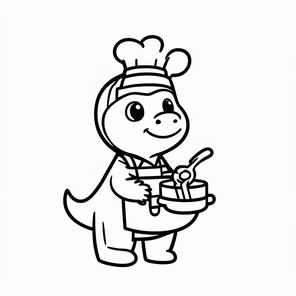 Desenho de Dino Cozinheiro para colorir e imprimir grátis em folha A4