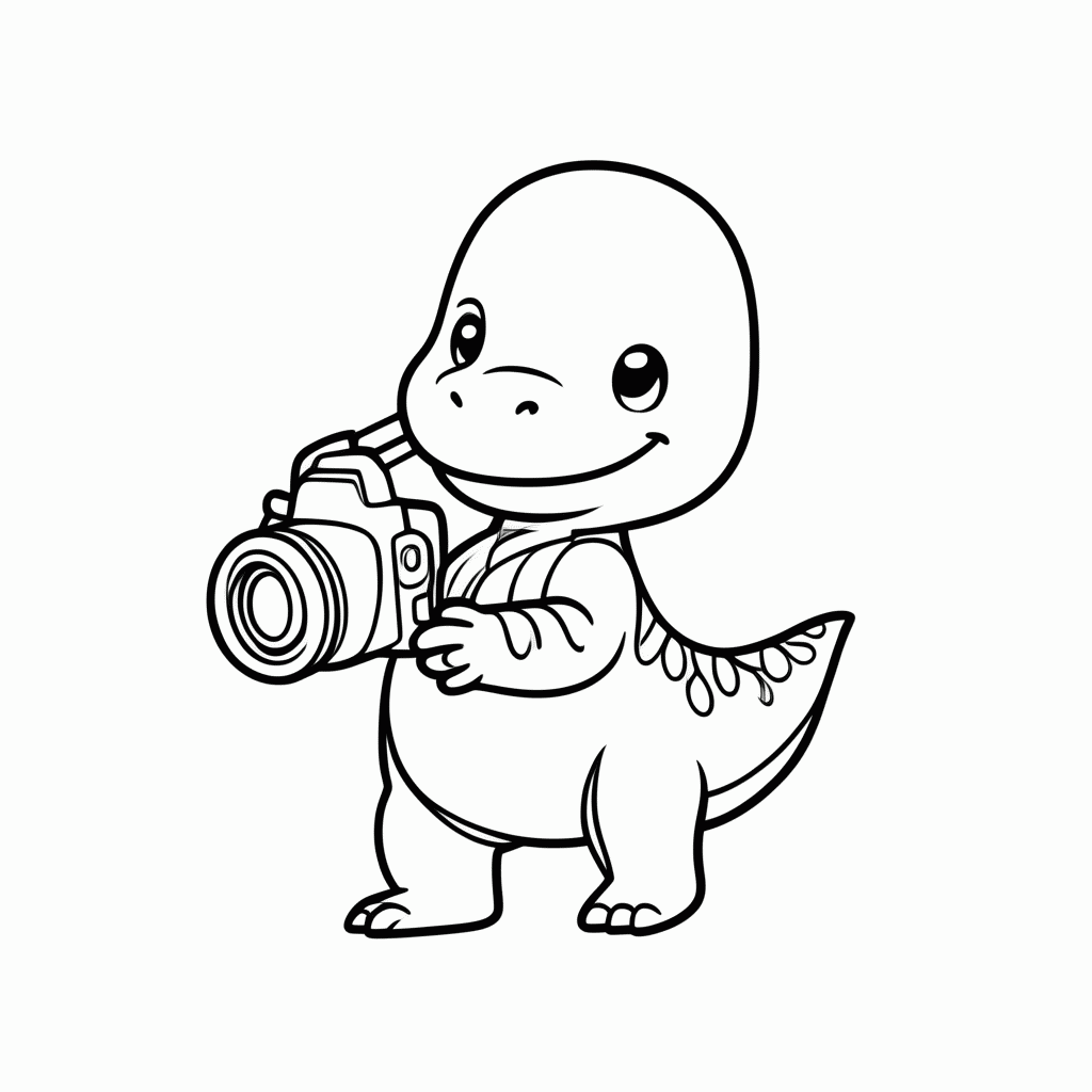Desenho de Dino Fotógrafo para colorir e imprimir grátis em folha A4