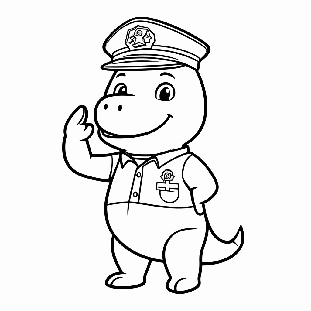 Desenho de Dino Policial para colorir e imprimir grátis em folha A4