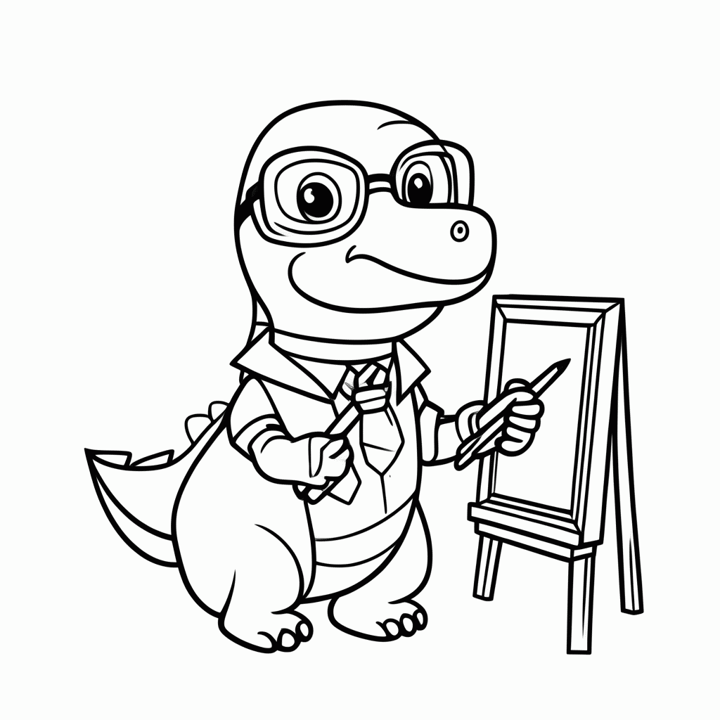 Desenho de Dino Professor para colorir e imprimir grátis em folha A4