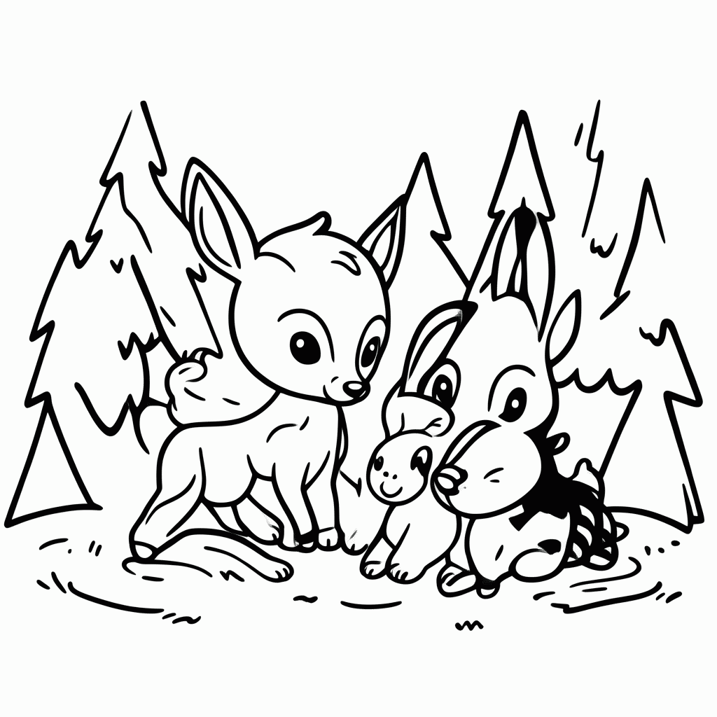 Desenho de Amiguinhos da Floresta para colorir e imprimir grátis em folha A4