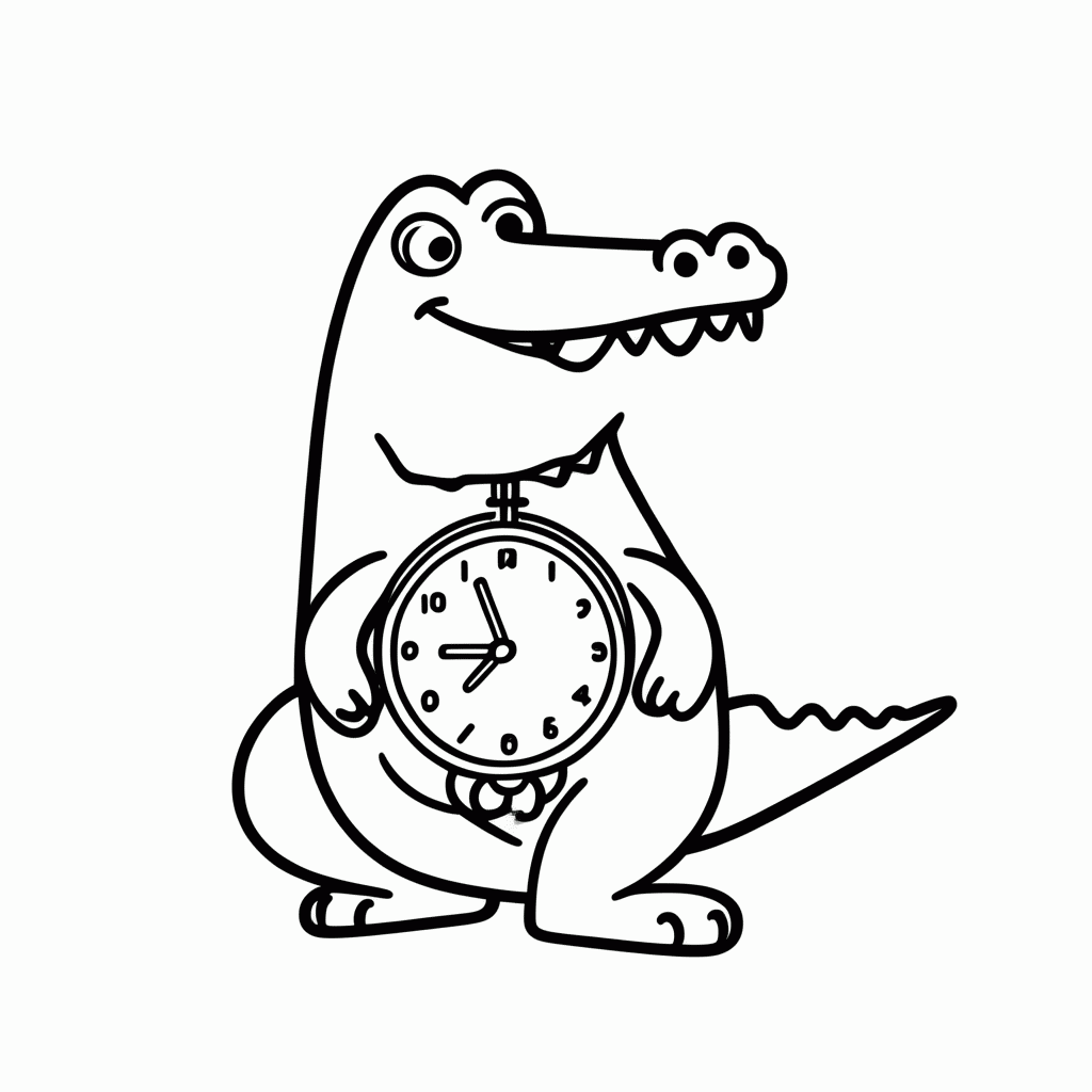 Desenho de Crocodilo do Relógio para colorir e imprimir grátis em folha A4