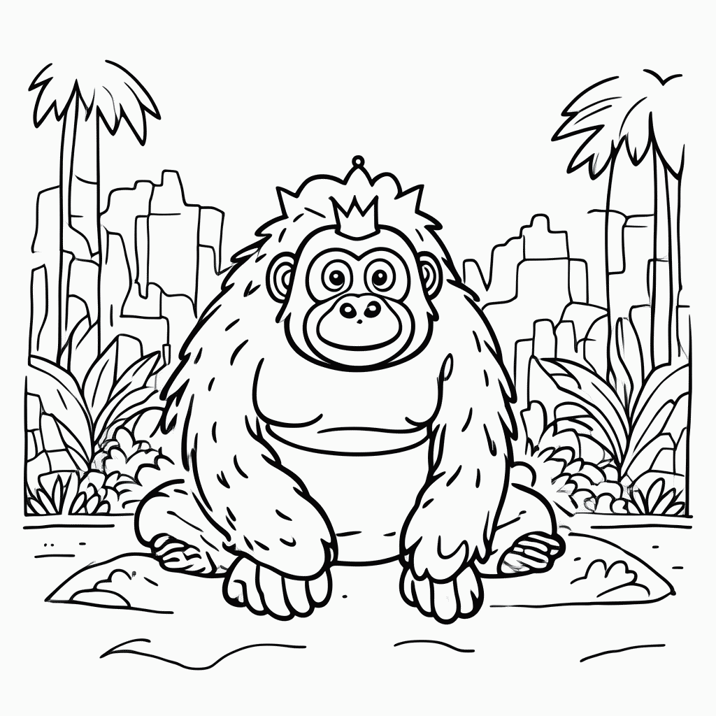 Desenho de Macaco Rei da Selva para colorir e imprimir grátis em folha A4