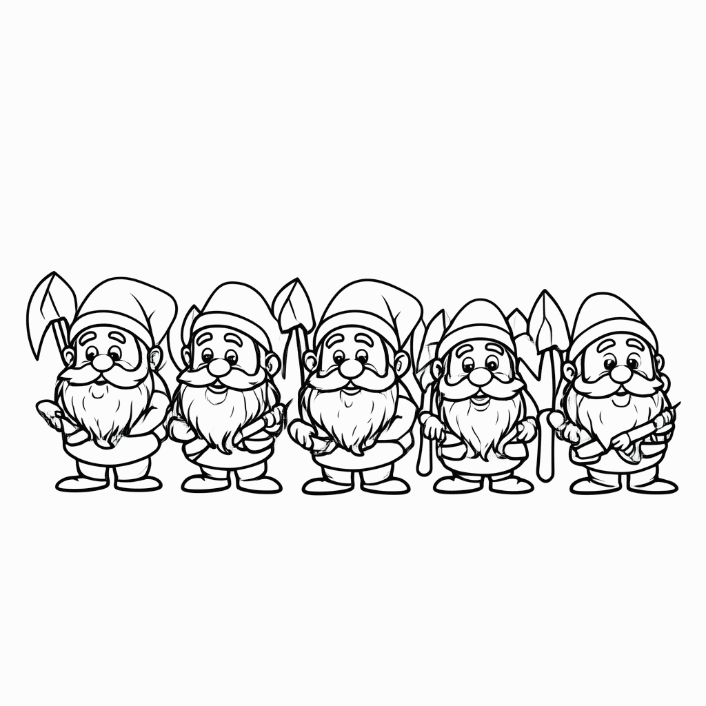 Desenho de Sete Anões para colorir e imprimir grátis em folha A4