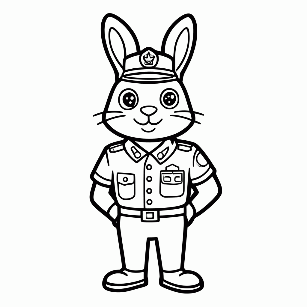 Desenho de Coelha Policial para colorir e imprimir grátis em folha A4