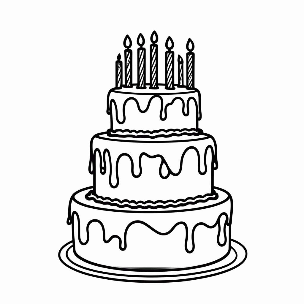 Desenho de Bolo Aniversario para colorir e imprimir grátis em folha A4