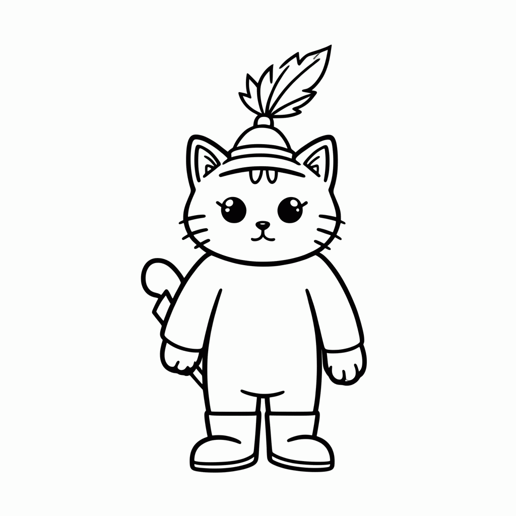 Desenho de Gato de Botas para colorir e imprimir grátis em folha A4
