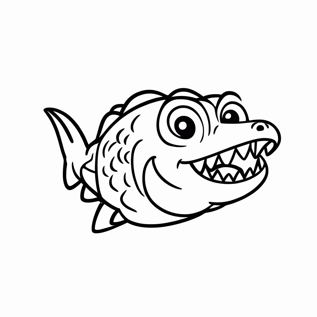 Desenho de Piranha Animada para colorir e imprimir grátis em folha A4