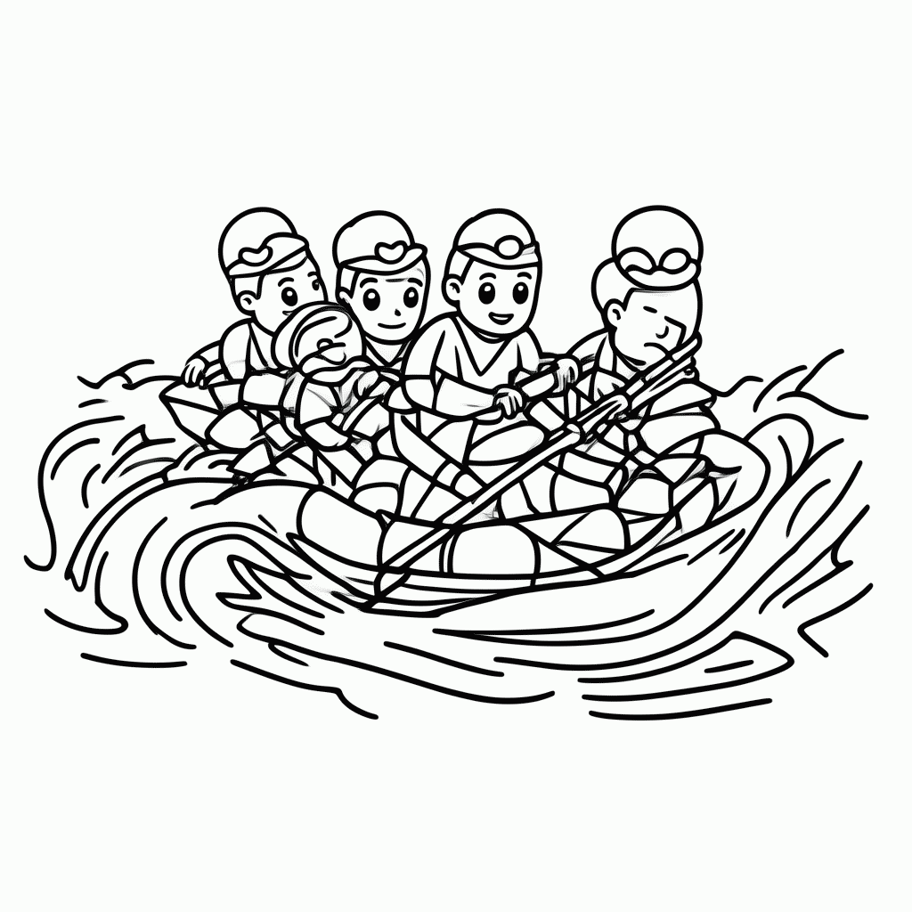 Desenho de Rafting No Rio para colorir e imprimir grátis em folha A4