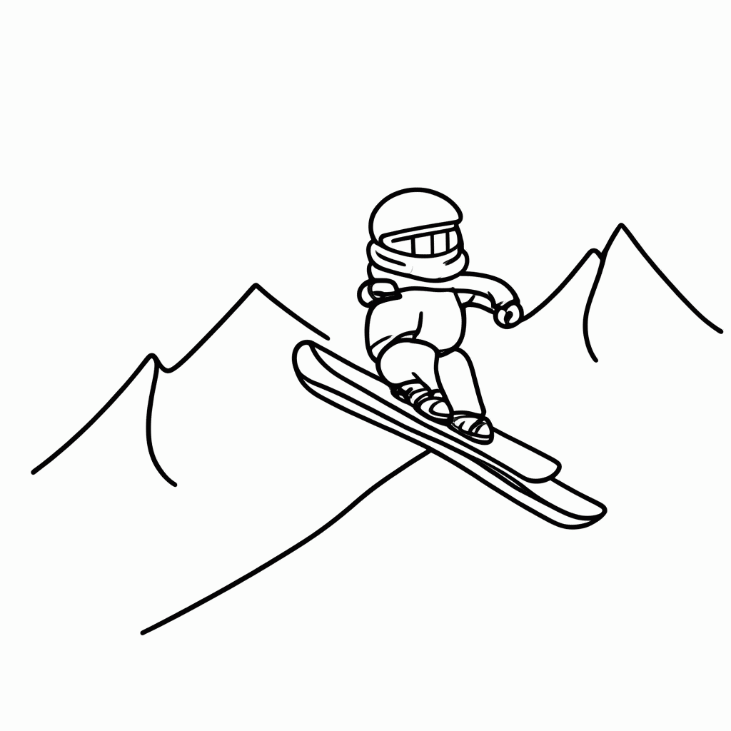 Desenho de Snowboardista Na Montanha para colorir e imprimir grátis em folha A4