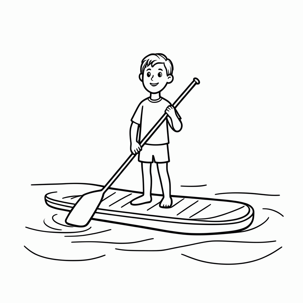 Desenho de Stand Up Paddle para colorir e imprimir grátis em folha A4