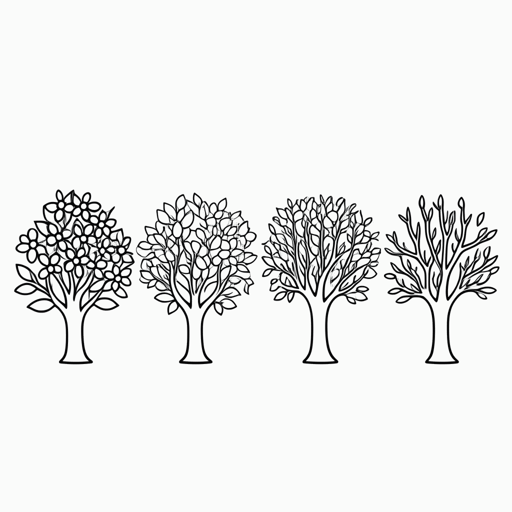 Desenho de Arvore Quatro Estacoes para colorir e imprimir grátis em folha A4