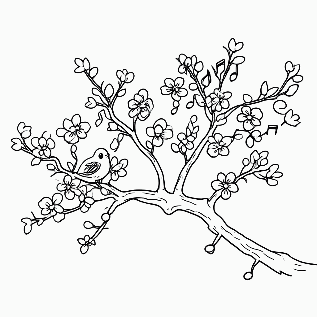 Desenho de Primavera Passaros Cantando para colorir e imprimir grátis em folha A4